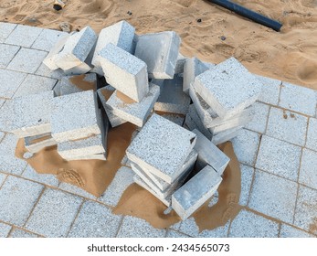 Interlock, Small bricks tile of pavement area,  Interlock on construction site 