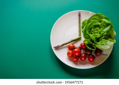 Intermittent Fasting Diet Method - Sixteen Hours Fast, Eight Hours Eating Time. Healthy Lifestyle Concept. Close-up, Copy Space, Top View.