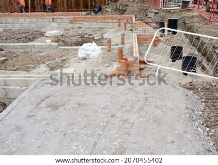 Internal drainage pipe installed during new residential semi-detatched house counstruction