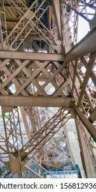 Internal metallic structure of Eiffel Tower in Paris - France.