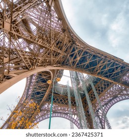 Internal metallic structure of Eiffel Tower in Paris - France.