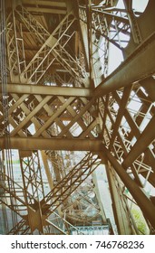 Internal metallic structure of Eiffel Tower in Paris - France.