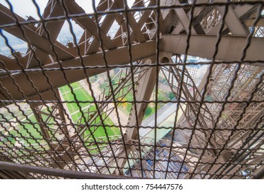 Internal metallic structure of Eiffel Tower in Paris - France.