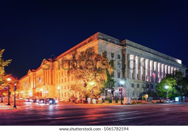 Internal Revenue\
Service Building in Washington D.C., USA. It is the headquarters\
for the Internal Revenue Service. It is located in the Federal\
Triangle and was built in\
1936.