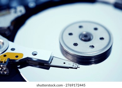         Internal Structure of Hard Drive with Exposed Platter and Read Head                       