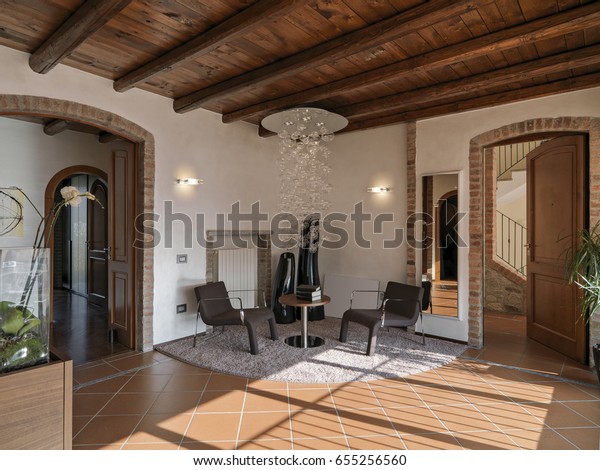 Internal View Modern Living Room Terracotta Royalty Free