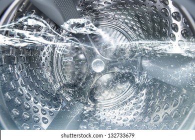 Internal View Of A Washing Machine Drum During Wash