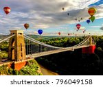 The international balloon fiesta is an annual event in Bristol. This photo captures the afternoon flight as the balloons come over the Clifton Suspension Bridge. Photo taken in 2012.