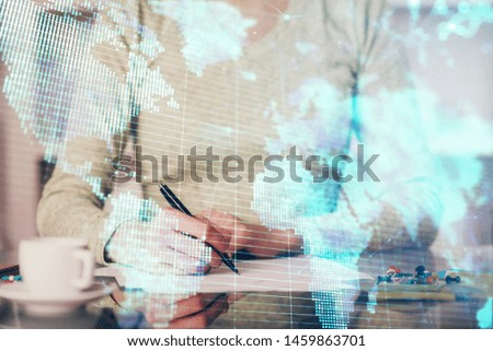 Similar – Image, Stock Photo Young woman wearing a flower shirt and using her phone