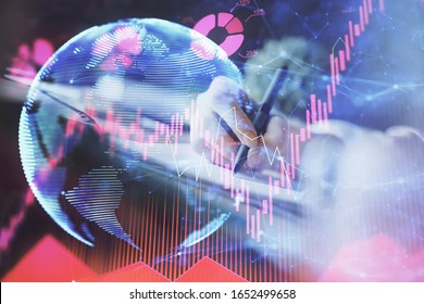 International business hud over woman's hands writing background. Concept of hard work. Double exposure - Shutterstock ID 1652499658