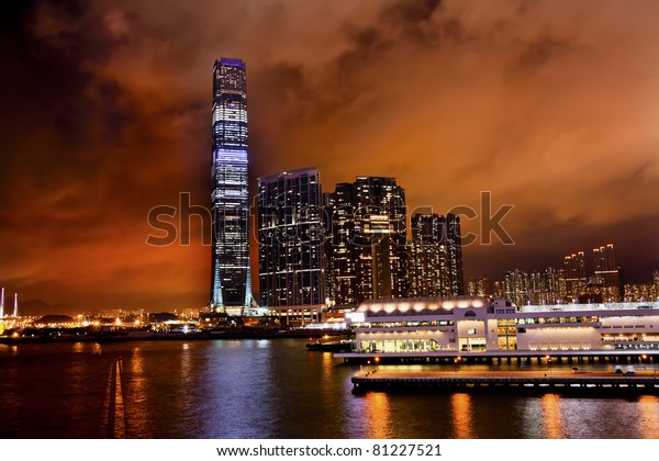 International Commerce\
Center ICC Building Kowloon Hong Kong Harbor at Night 4th Largest\
Building in the\
World