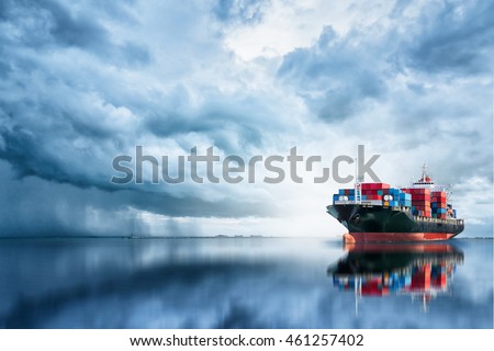 International Container Cargo ship in the ocean, Freight Transportation, Shipping, Nautical Vessel