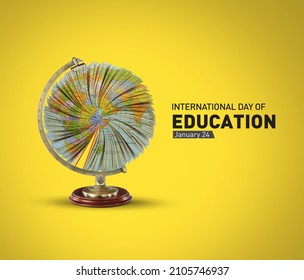 International Day of Education concept Illustration. World or earth globe isolated on book pages in round shape.  - Shutterstock ID 2105746937
