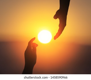 International Day of Friendship concept: silhouette of helping hand