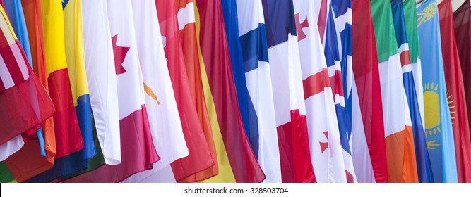 International Flags blowing in the wind