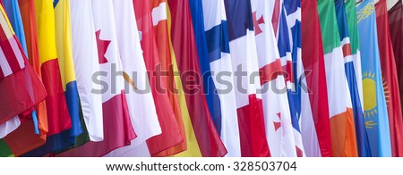 International Flags blowing in the wind