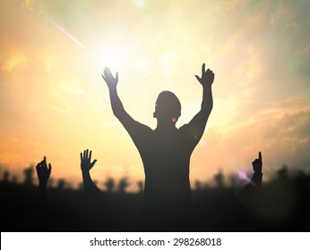 Praise Worship Concept Silhouette Human Raising Stock Photo (Edit Now ...