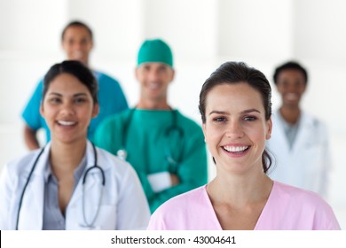 International Medical Team Isolated On A White Background