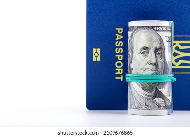 International Passport On US Dollars Background. Cover Of Biometric Passport