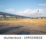 International port of entry in Eagle Pass, TX. Largest Mexican flag flying in the background in Piedras Negras, CO.