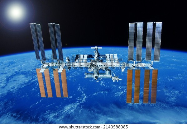 International Space Station,\
above the Earth. Elements of this image furnished by NASA. High\
quality photo