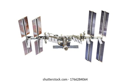 International Space Station Isolated On White Background. ISS Template. Elements Of This Image Furnished By NASA