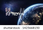 International space station on orbit of Earth planet view from outer space. ISS. Milky way. Elements of this image furnished by NASA