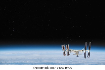 International Space Station In Orbit. Elements Of This Image Furnished By NASA. 