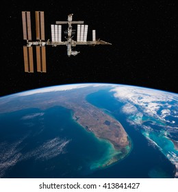 International Space Station over Florida. Elements of this image furnished by NASA.