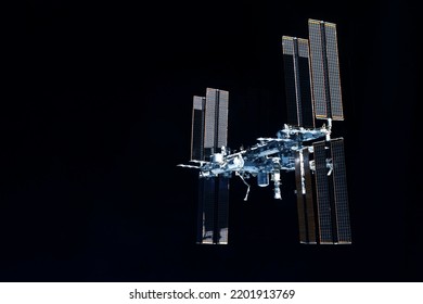 International space station over the planet. Elements of this image furnished by NASA. High quality photo
