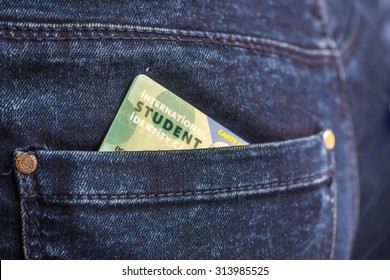 International student identity card in a back pocket of jeans