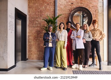 International Women's Day portrait of united multi ethnic mixed age range women in business, Embrace Equity
