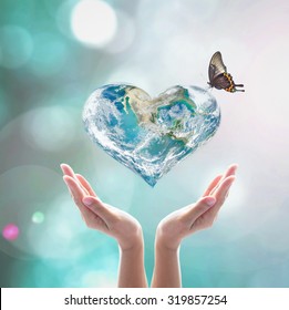 International Women's Heart Health Day Concept With World Heart With Butterfly : Elements Of This Image Furnished By NASA