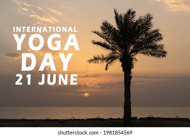 International Yoga Day 21 June with sunset view on background