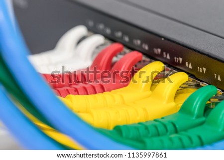 Interner network,Lan cables connected in network switche hub.
