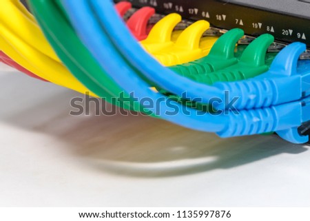 Interner network,Lan cables connected in network switche hub.