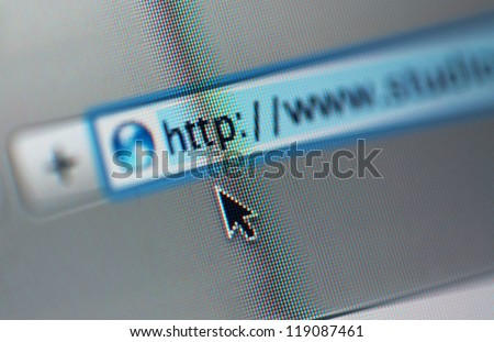 Internet address, computer screen. Close up.