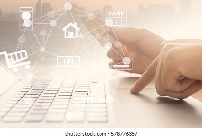 internet banking network. business people using laptop computer with icon application online payment. 
 - Shutterstock ID 578776357