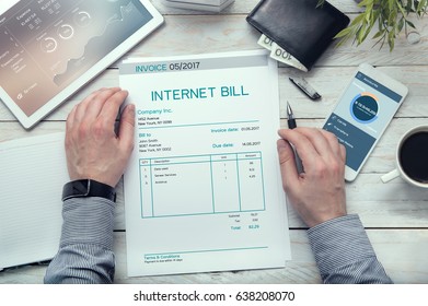 Internet bill  invoice on the white table.