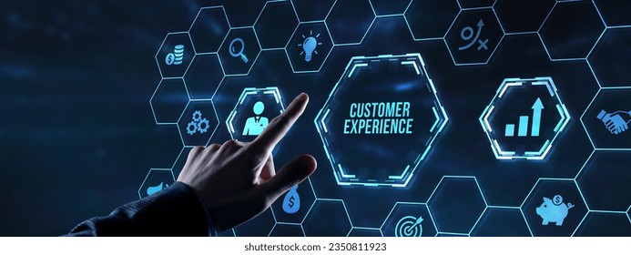 Internet, business, Technology and network concept. Technology future. Customer Experience. Virtual button.