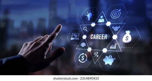 Internet, business, Technology and network concept.Coach motivate to career growth. Personal development, personal and career growth. Potential concepts. Virtual button.