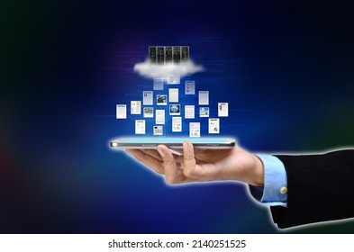 Internet cloud storage and data processing concept. Information technology Conceptual image.