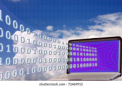 internet concepts: binary sequence flowing to laptop