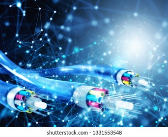 Internet connection with optical fiber. Concept of fast internet