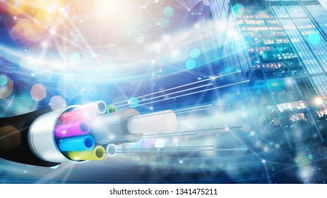 Internet connection with optical fiber. Concept of fast internet