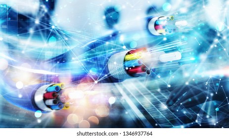 Internet connection with optical fiber. Concept of fast internet