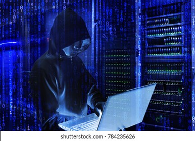 Internet crime concept. Hacker working on a code on dark digital background - Shutterstock ID 784235626