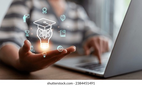 Internet education course degree, E-learning graduate certificate program concept. study knowledge to creative thinking ideas and problem-solving solutions.