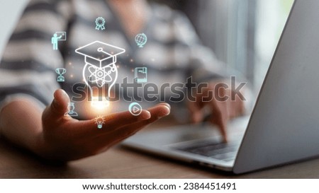 Internet education course degree, E-learning graduate certificate program concept. study knowledge to creative thinking ideas and problem-solving solutions.
