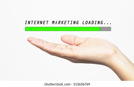 Internet Marketing loading progress bar with hand, isolated on white background. Business style concept                                  